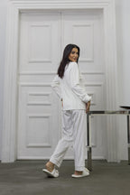 Estelle Striped Velvet Pajama Set — Red
