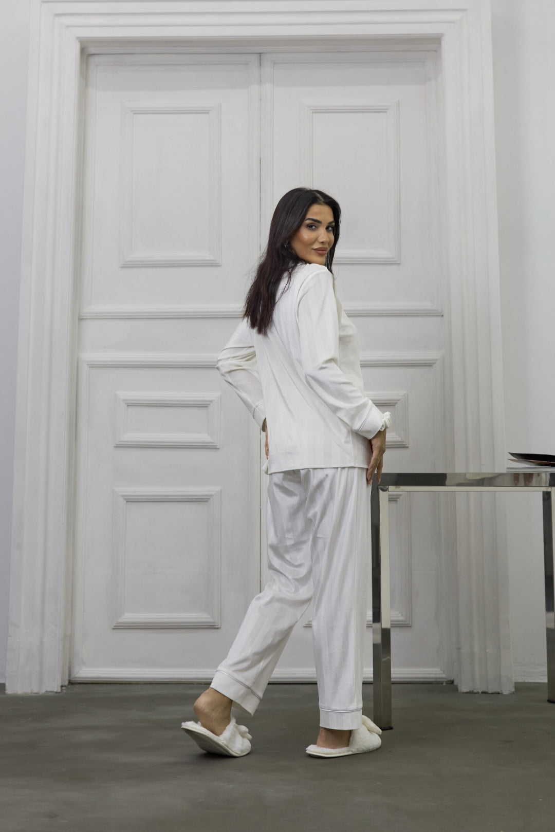 Estelle Striped Velvet Pajama Set — Red