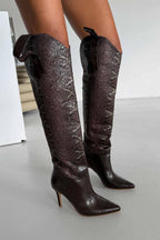Velmora Croc-Texture Knee-High Boots