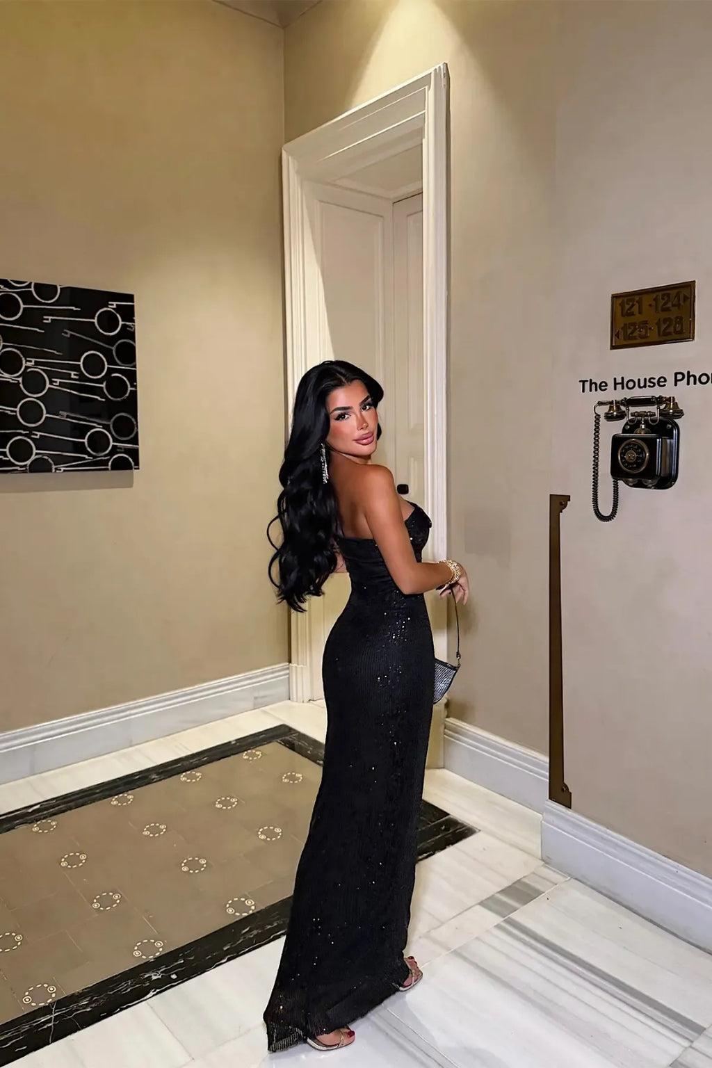 Velysse Sequin Strapless Maxi Dress – Black