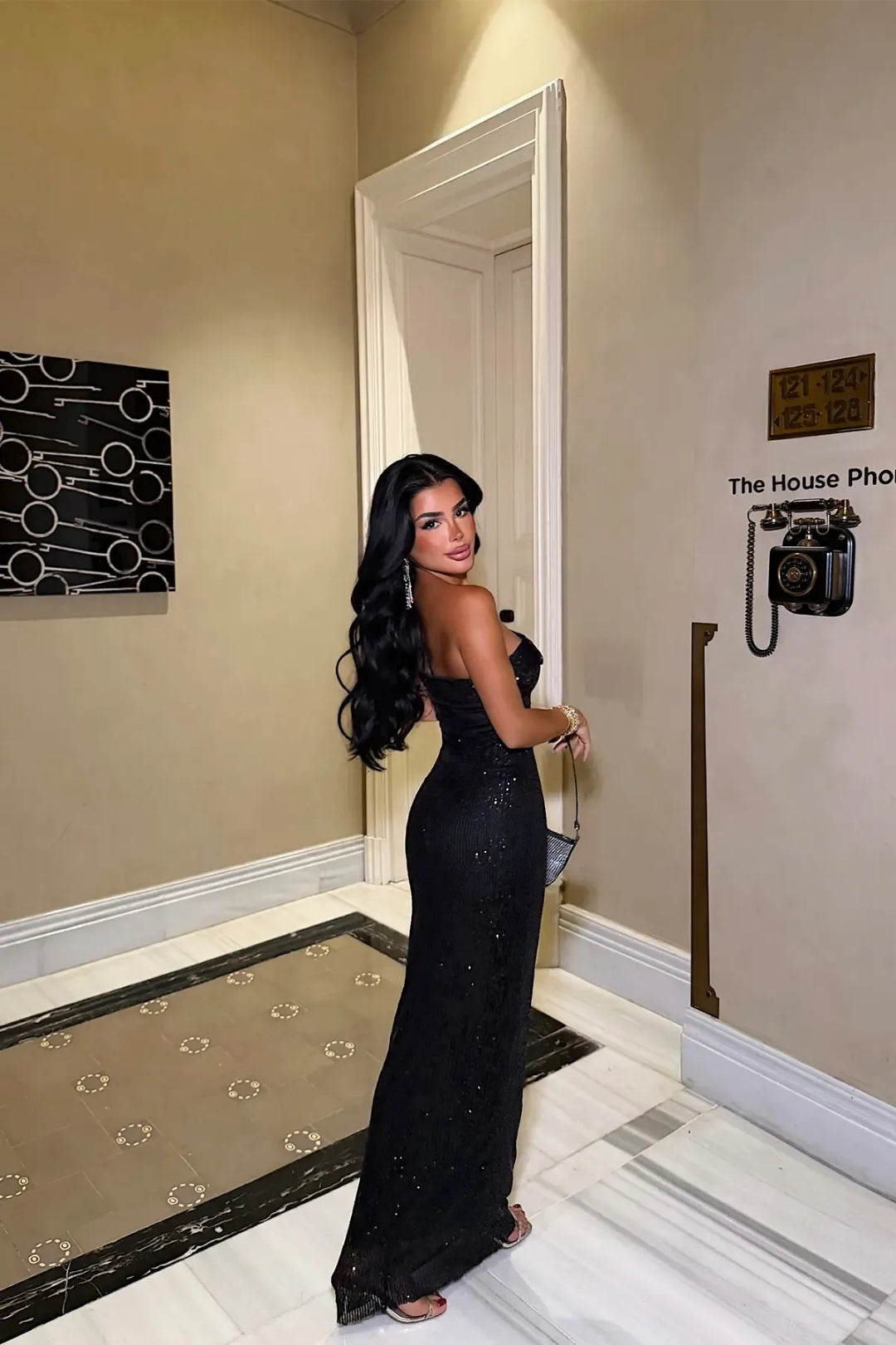 Velysse Sequin Strapless Maxi Dress – Black