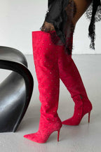 Zavielle Over-the-Knee Stiletto Boots – Metallic Silver