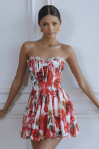 Maribelle Floral Corset Mini Dress – Red