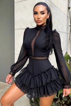 Marcelline Ruffle Chiffon Mini Dress – Black