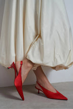 Wilson Slingback Satin Kitten Heels – Red