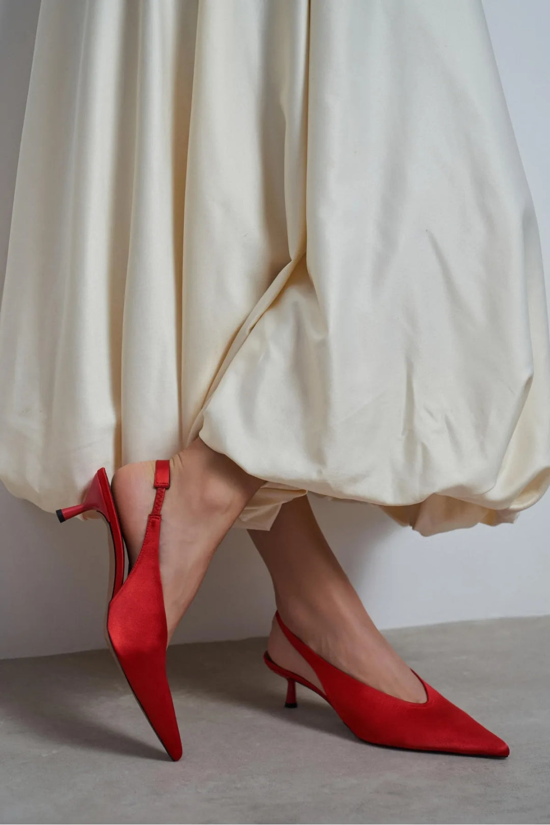 Wilson Slingback Satin Kitten Heels – Red