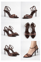 Women's Night Shimmer Brown Thin Heeled Ankle Strap Sandals