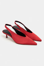 Wilson Slingback Satin Kitten Heels – Red