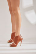 Barcelona – Open Toe Leather Stiletto Heels – Tan