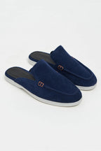 Sorrento – Handcrafted Genuine Suede Leather Mule Loafers – Navy Suede