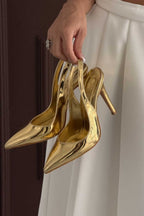 Pamela Gold Mirror Slingback Stiletto Pumps – Luxury 10 CM Heel