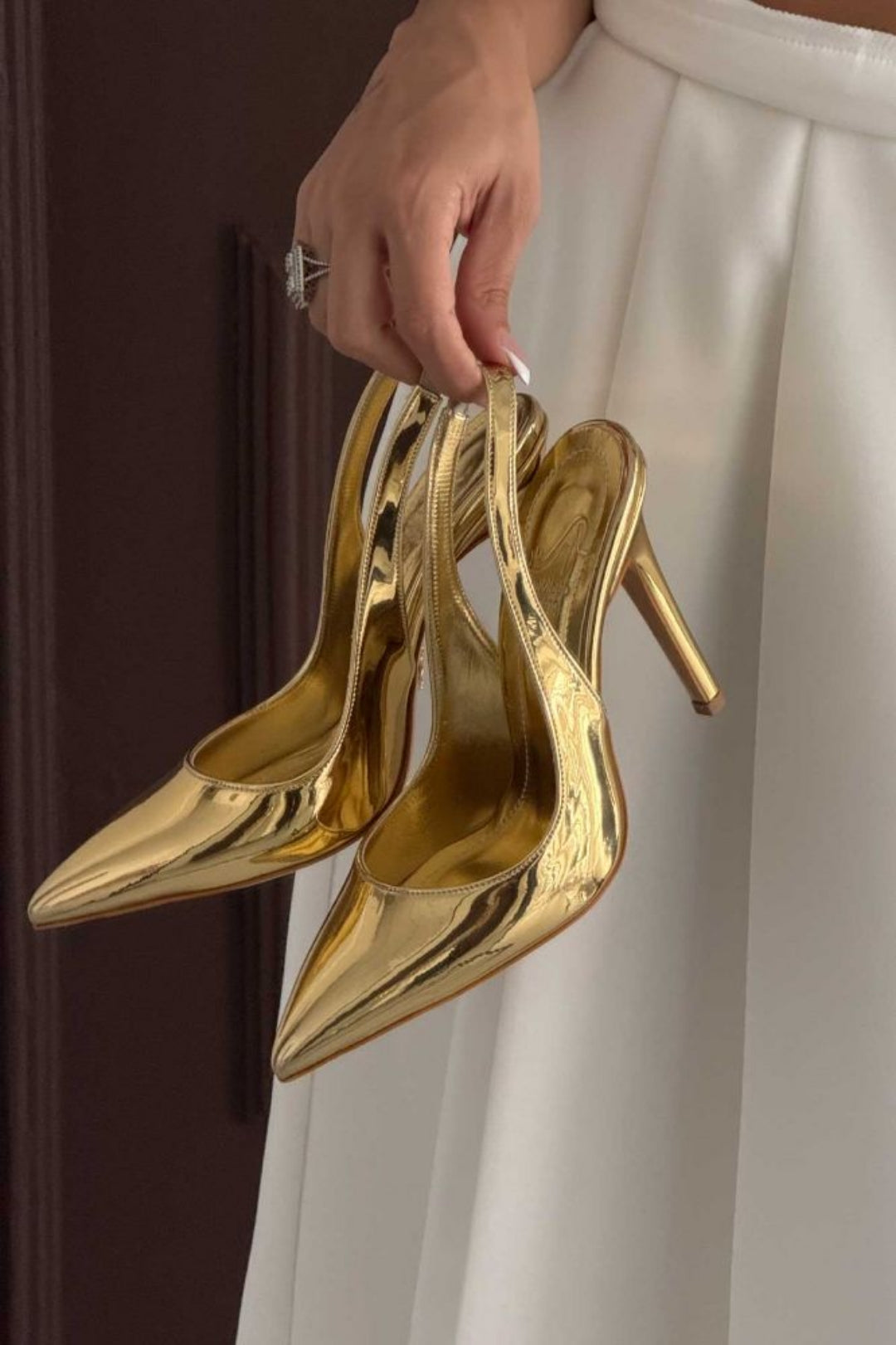 Pamela Gold Mirror Slingback Stiletto Pumps – Luxury 10 CM Heel