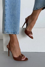 Rome – Gold Ring Detail Satin Heels – Cream