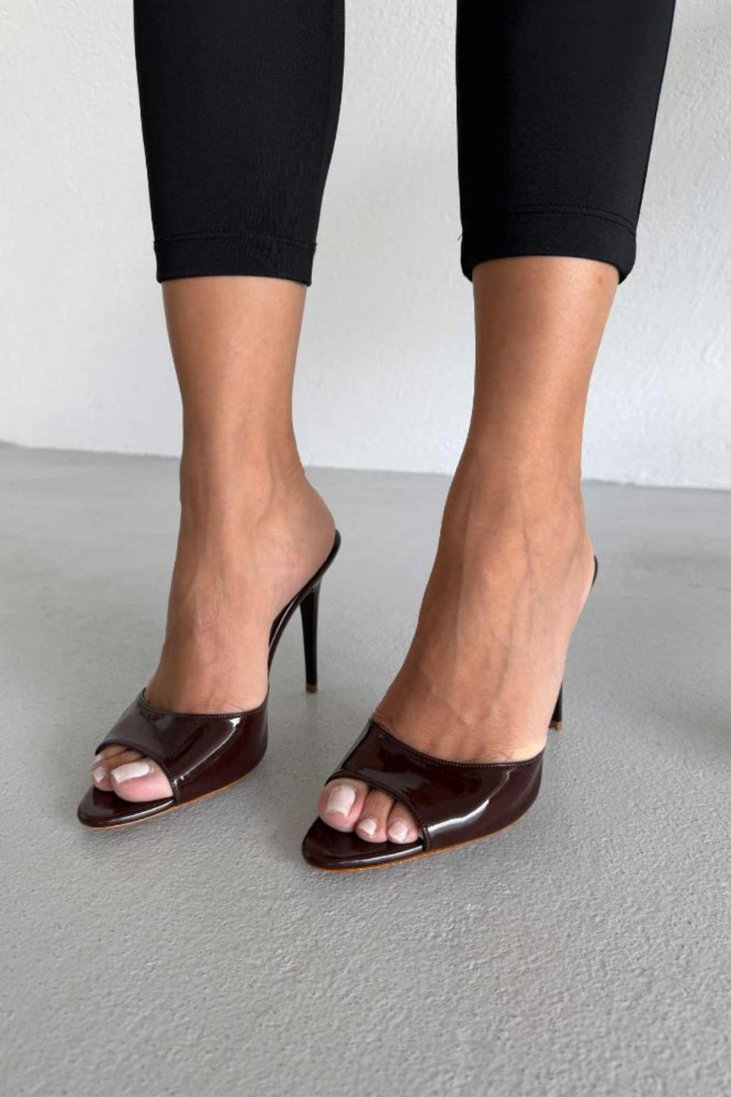 Hailey Patent Leather Stiletto Slide Sandals – 10 CM Heel | White