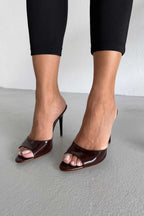 Hailey Patent Leather Stiletto Slide Sandals – 10 CM Heel | White