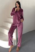 Estelle Striped Velvet Pajama Set – Dusty Rose Pink