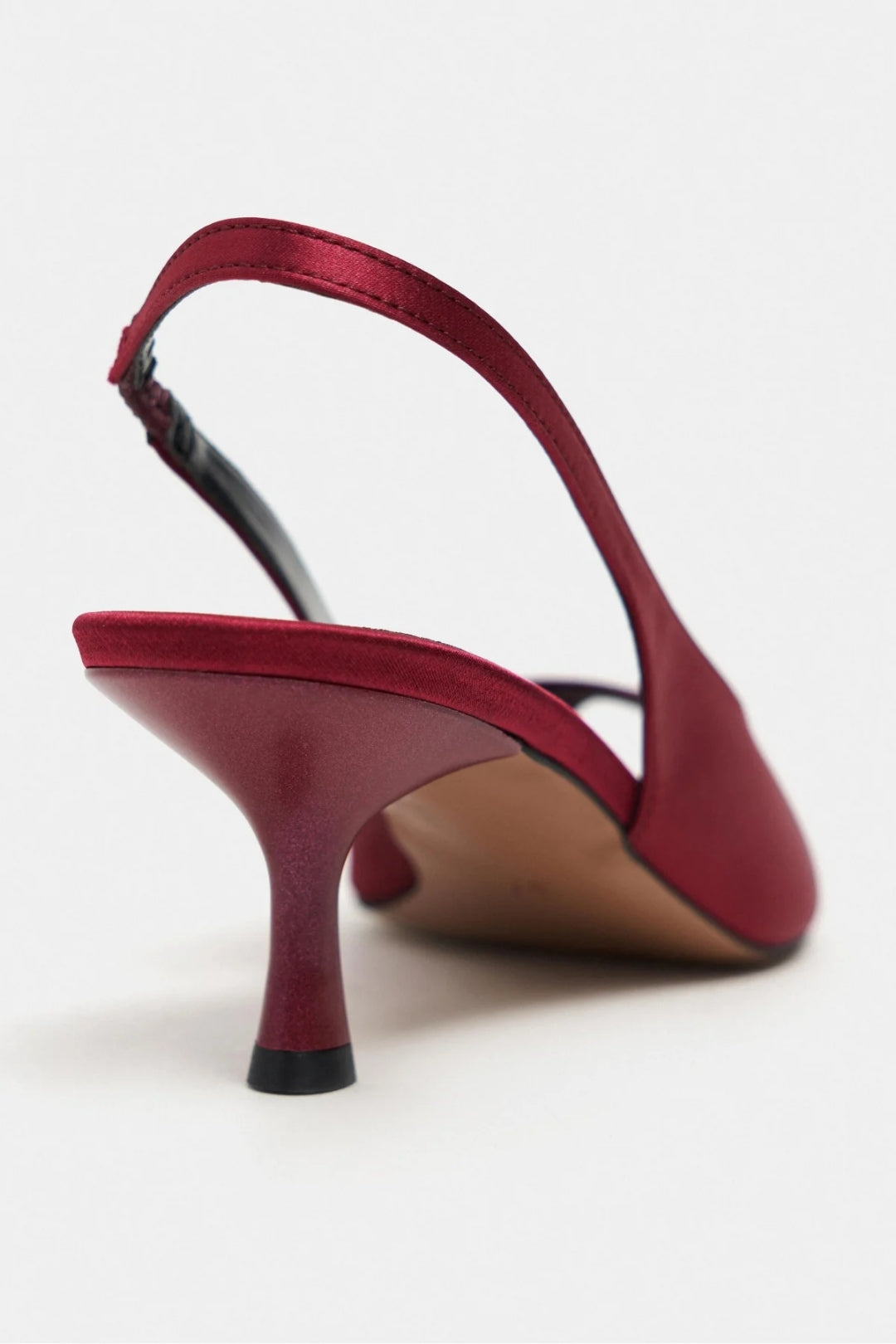 Aurelia Satin Peep-Toe Slingback Kitten Heels – Burgundy Satin