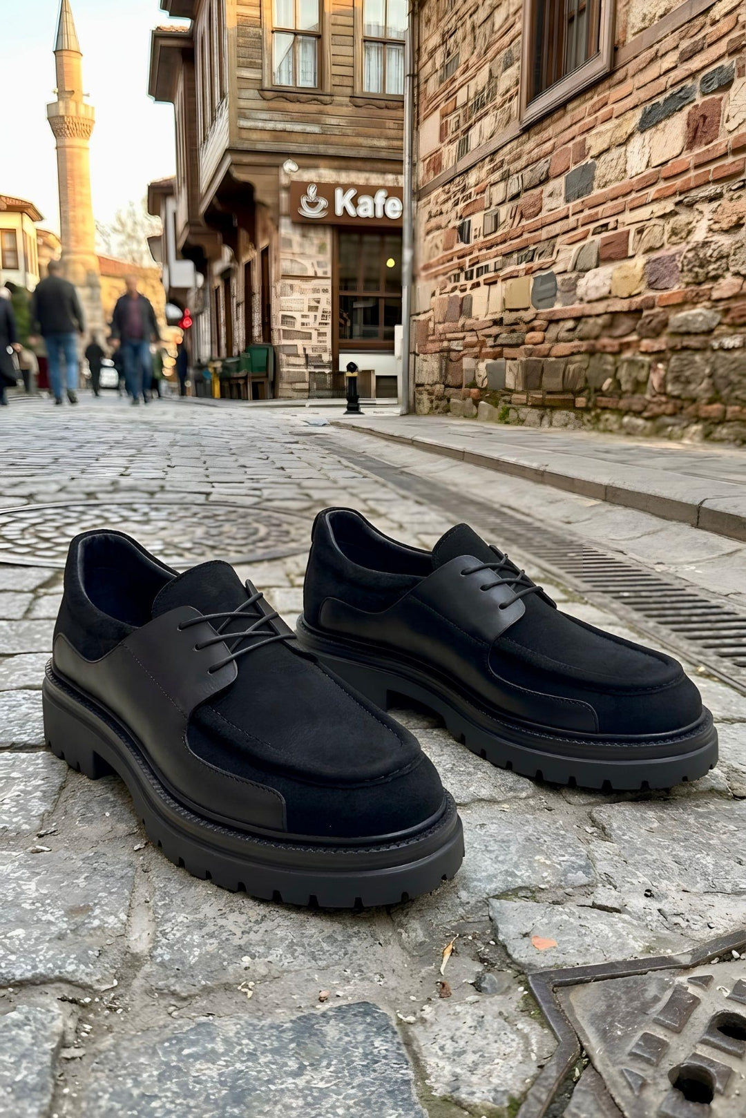 Siyah Hakiki Deri & Süet Karma Erkek Ayakkabı
