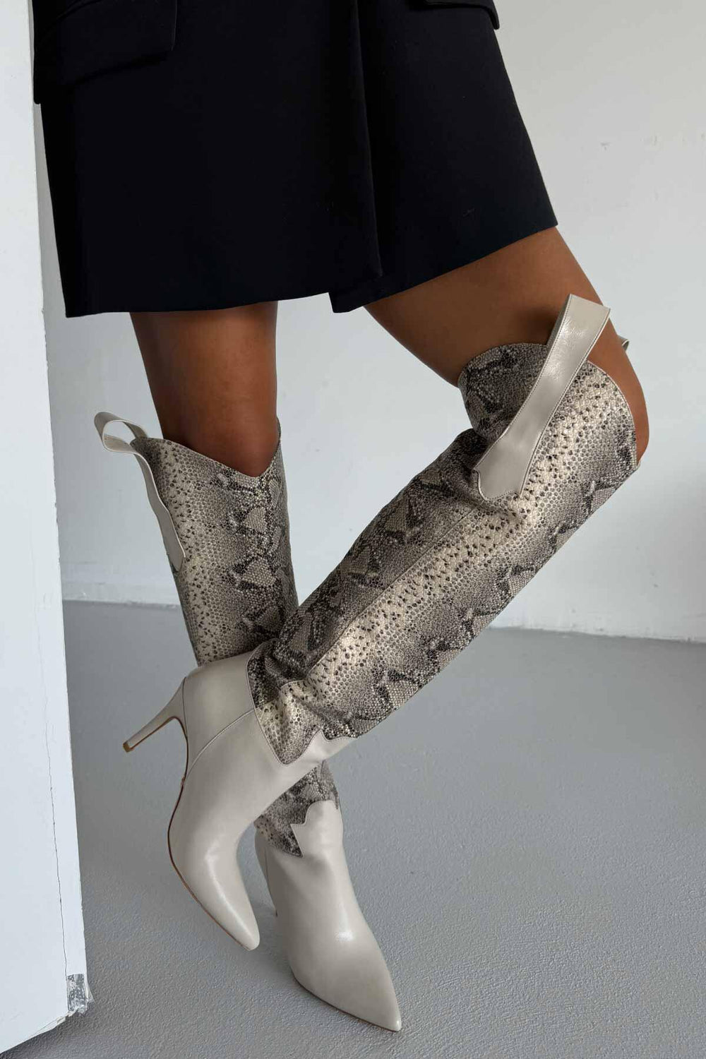Velmora Croc-Texture Knee-High Boots