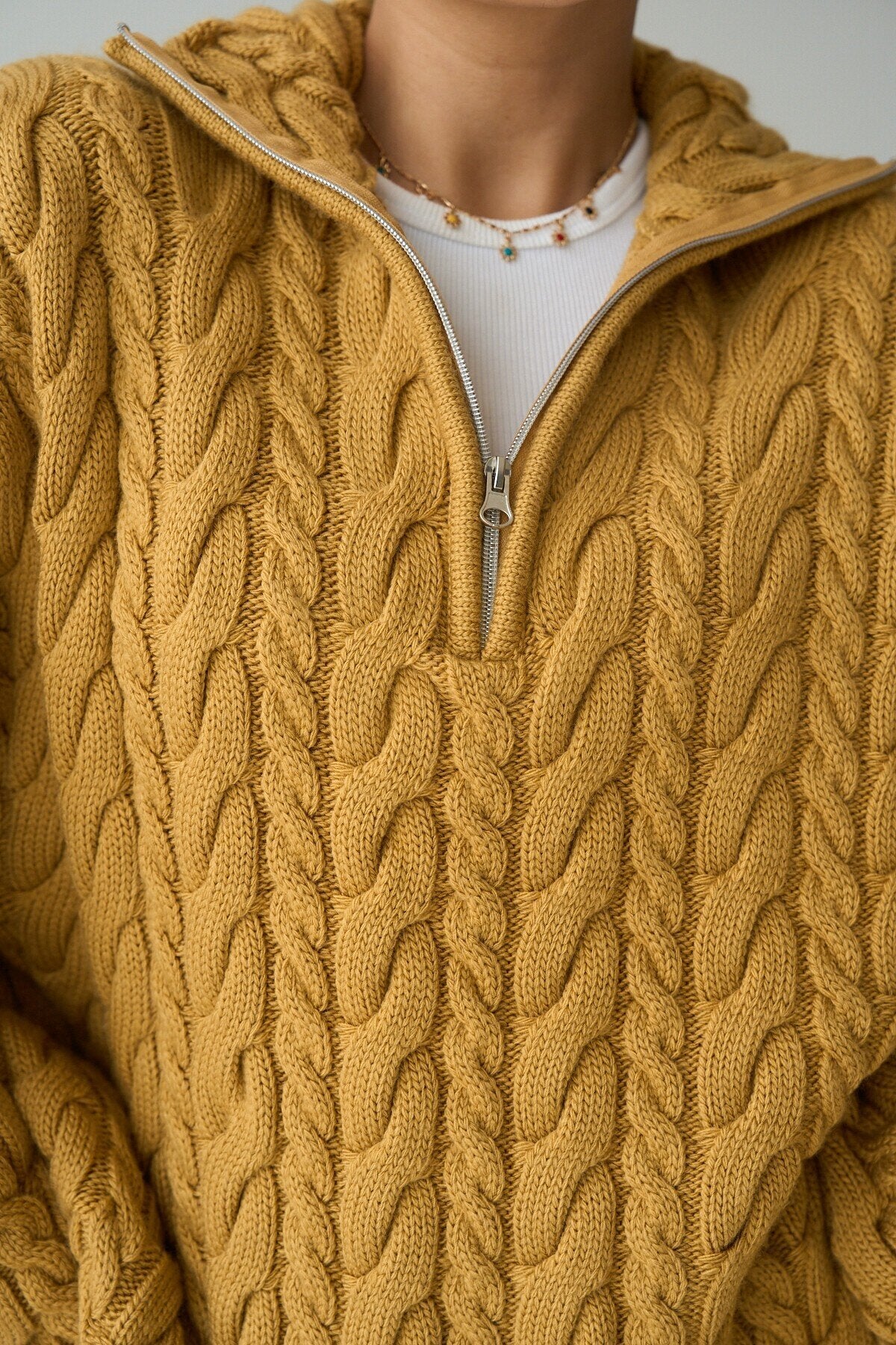 Merrick Chunky Cable-Knit Half-Zip Sweater – Orange