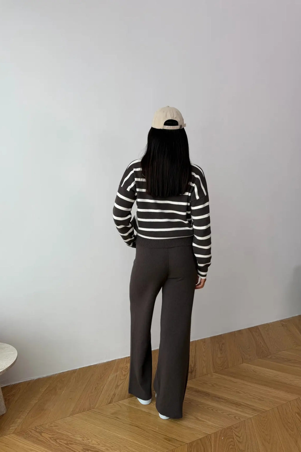 Blythe Striped Polo Knit Two-Piece Set – Cream&Brown