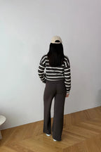 Blythe Striped Polo Knit Two-Piece Set – Cream&Brown