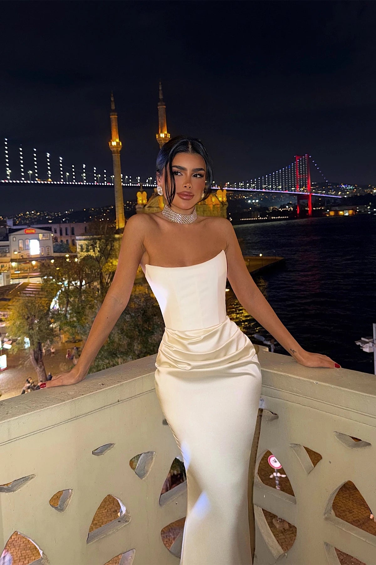 Velora Satin Dress – White