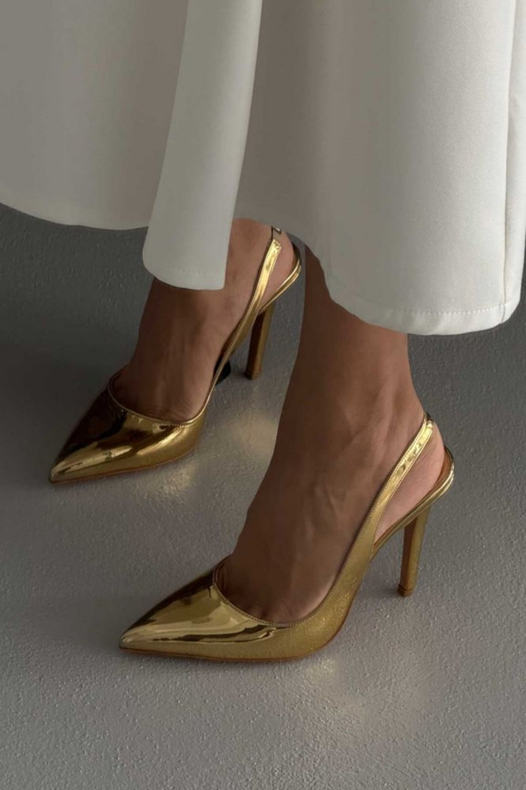 Pamela Gold Mirror Slingback Stiletto Pumps – Luxury 10 CM Heel