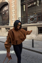 Blaise Boyfriend Suede Pleated Jacket – Camel