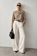 Cairn Draped-Neck Detail Knit Sweater – Beige