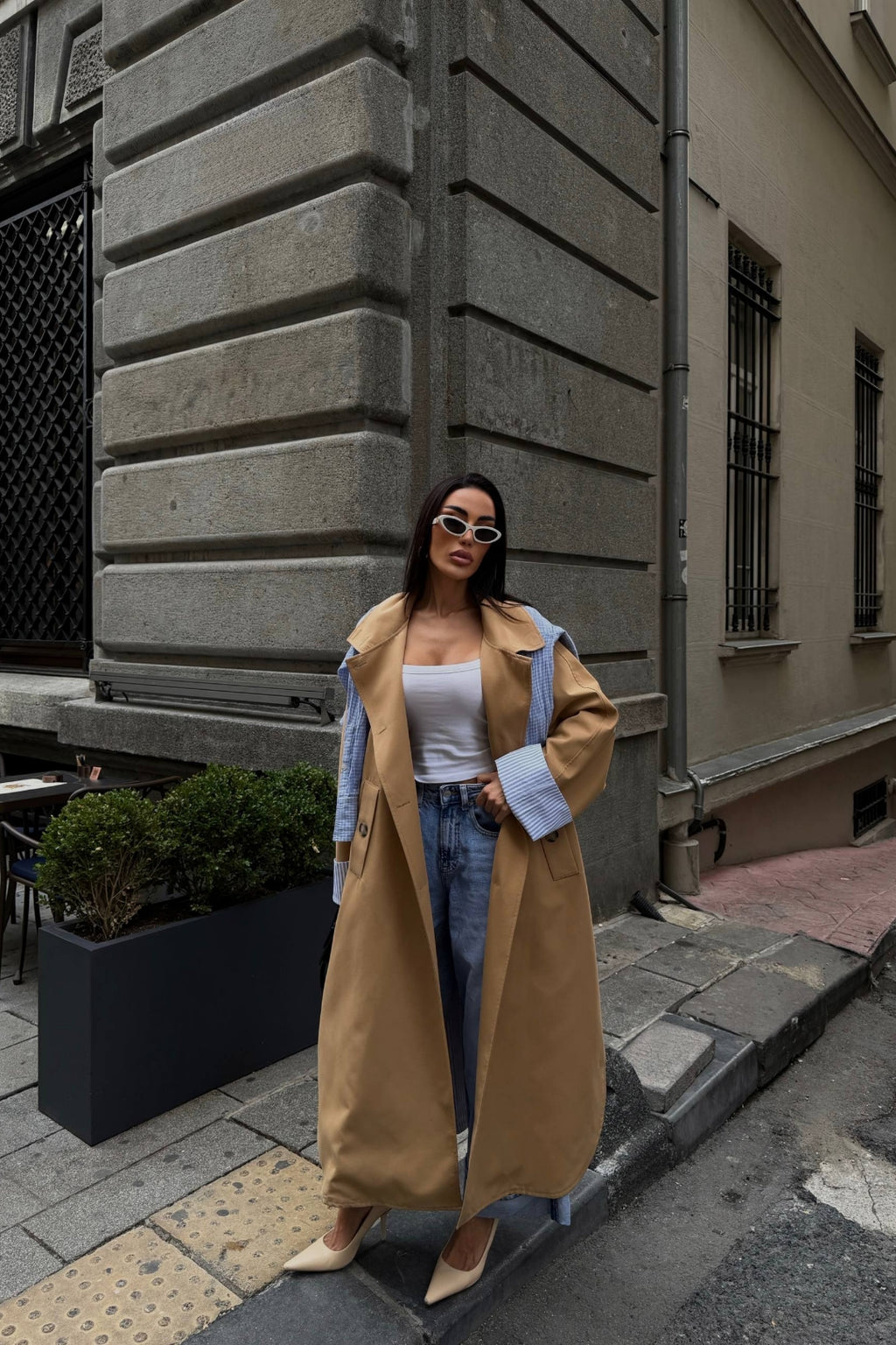 Sable Contrast Panel Trench Coat – Camel