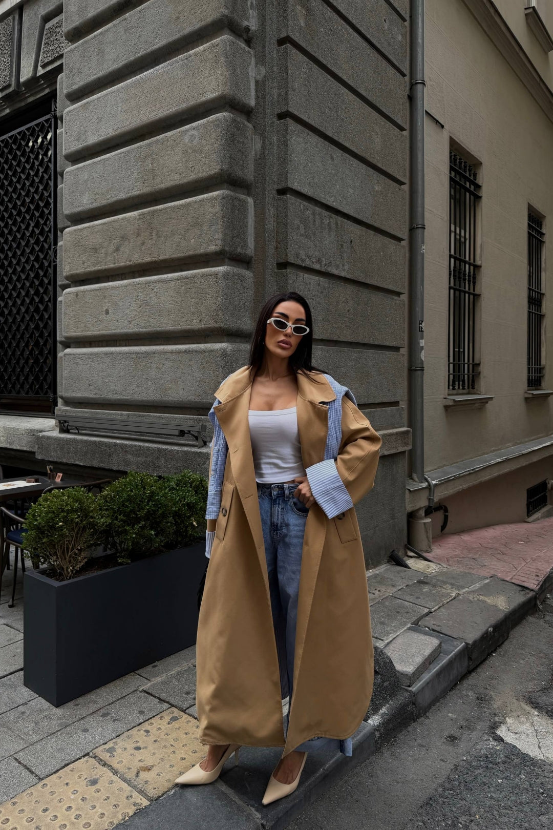 Sable Contrast Panel Trench Coat – Camel