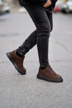 Moreno Kahverengi %100 Hakiki Nubuk Deri 4 CM Eva Taban Sneaker