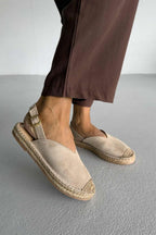 Heidi – Genuine Suede Leather Espadrille Slingback Flats – Sand