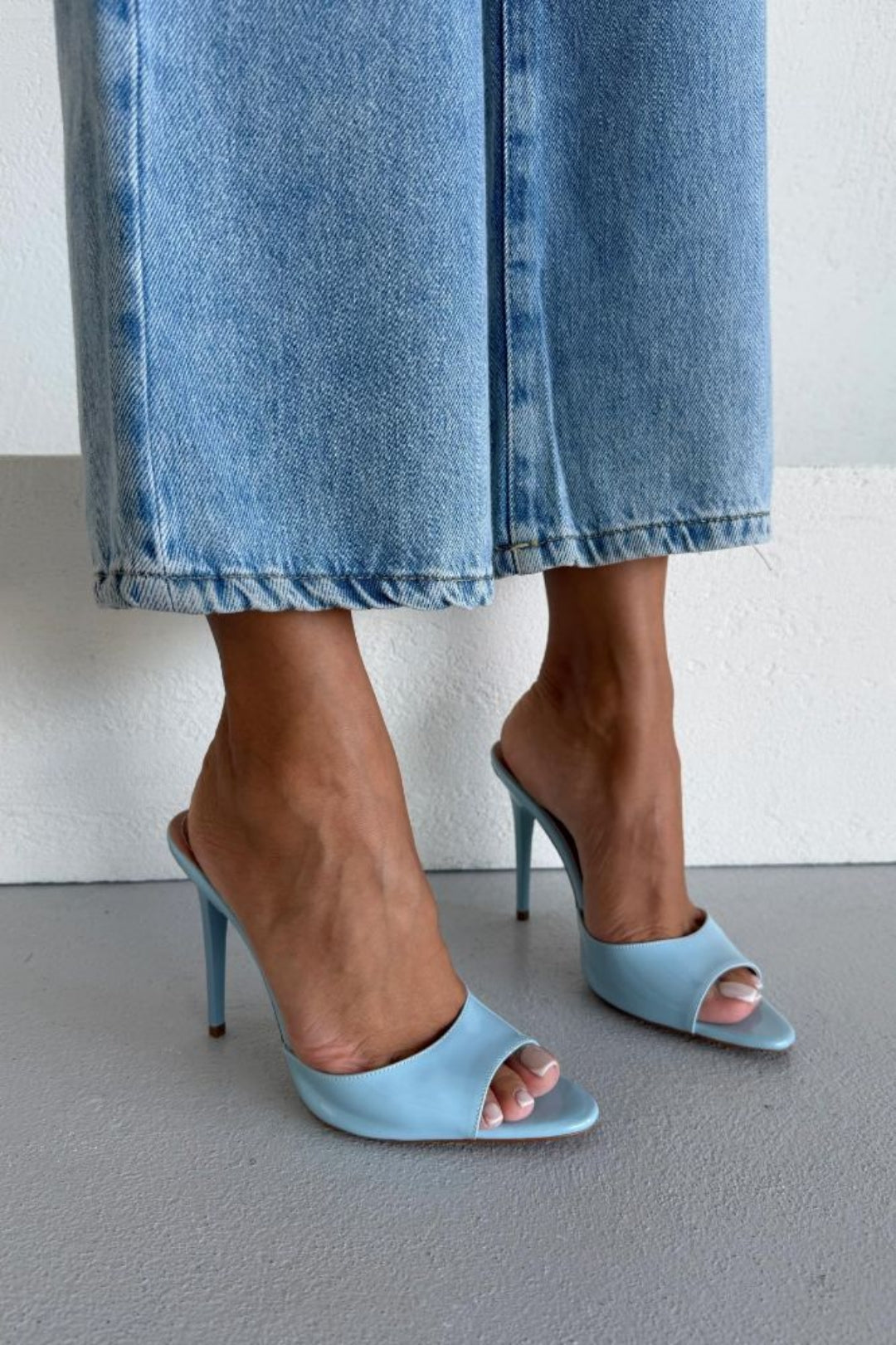 Hailey Patent Leather Stiletto Slide Sandals – 10 CM Heel | White