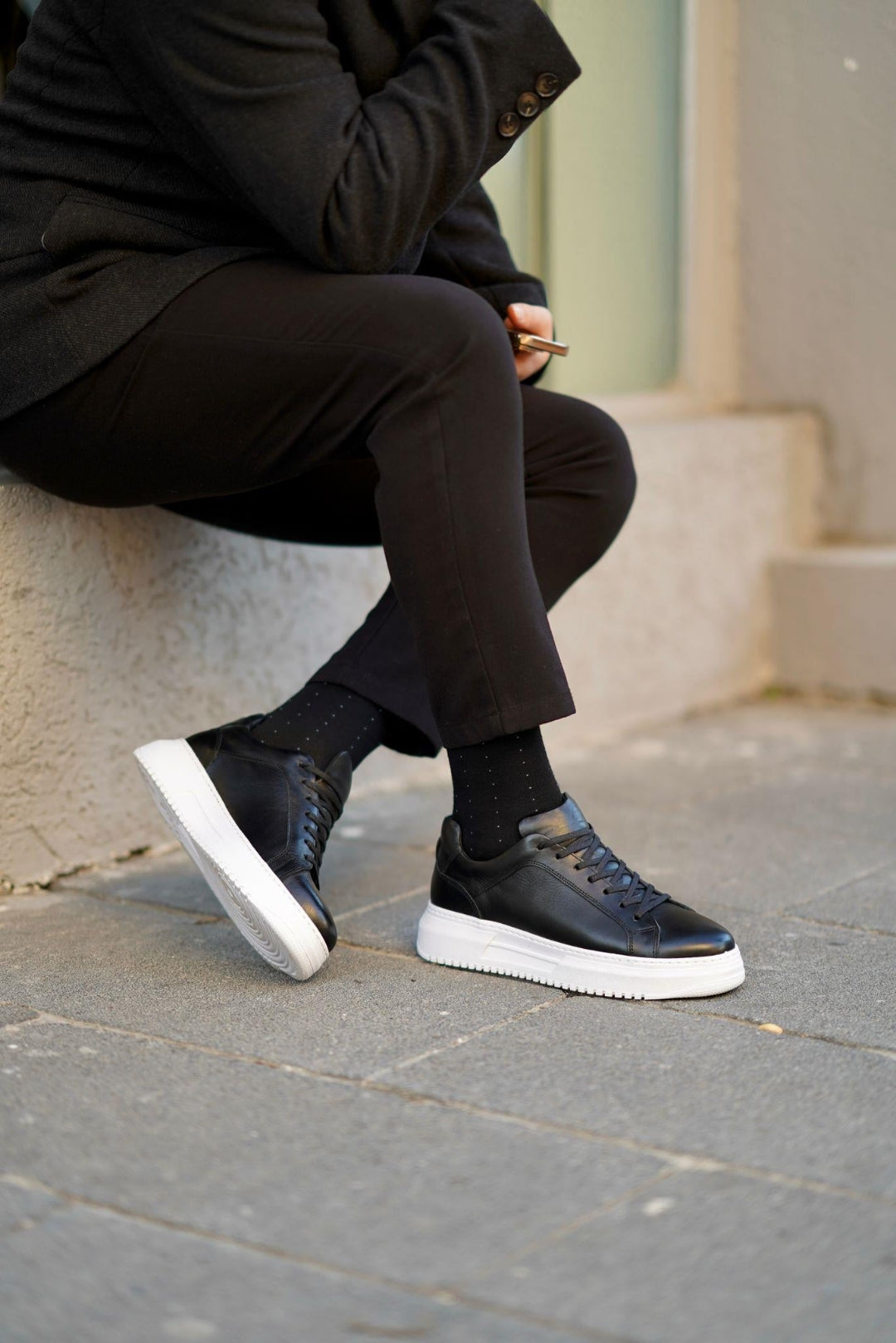 Armin Black 100% Genuine Leather Pool Eva Sole Sneakers