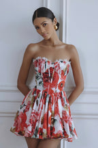 Maribelle Floral Corset Mini Dress – Red