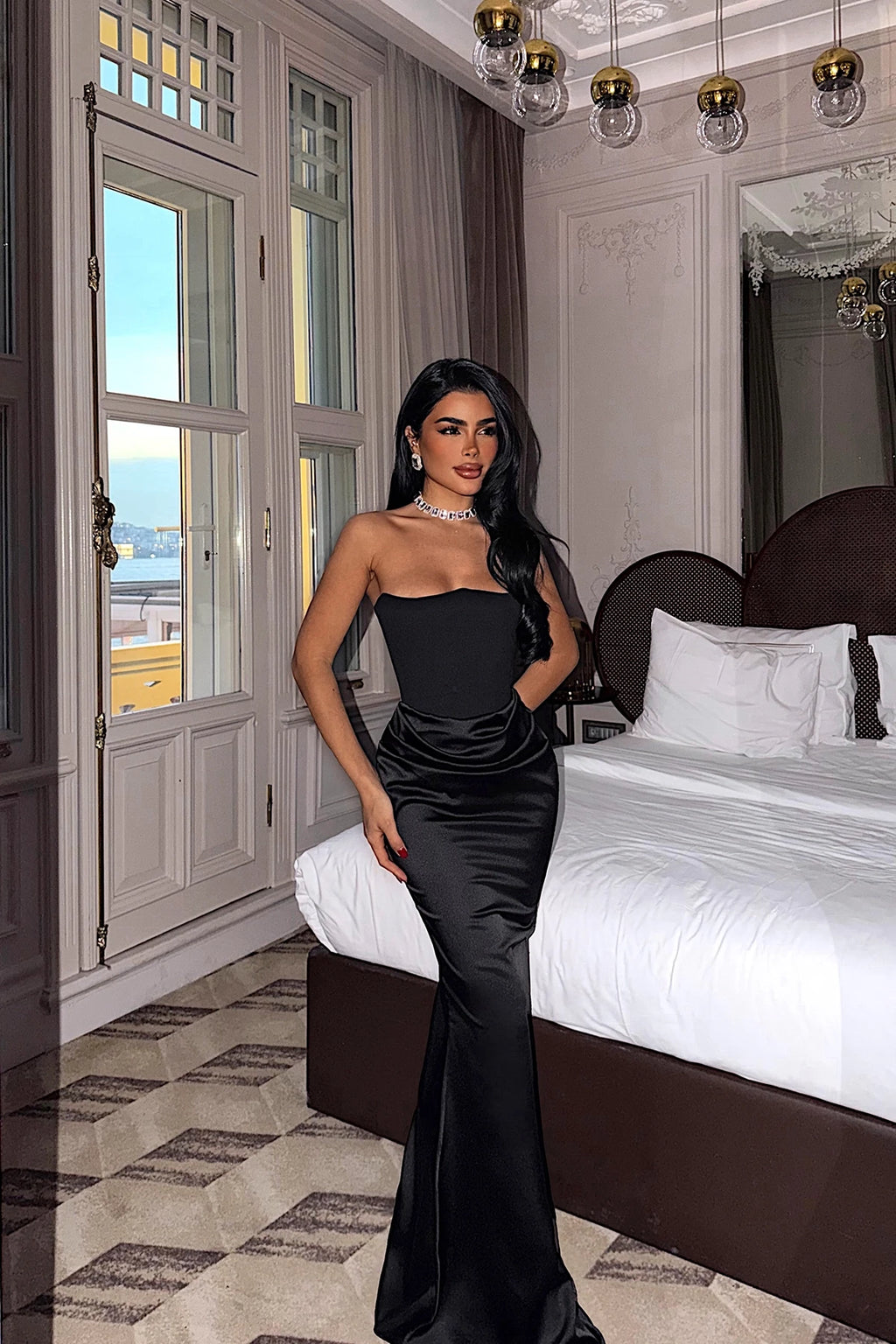 Velora Satin Dress – White