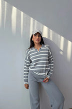 Blythe Striped Polo Knit Two-Piece Set