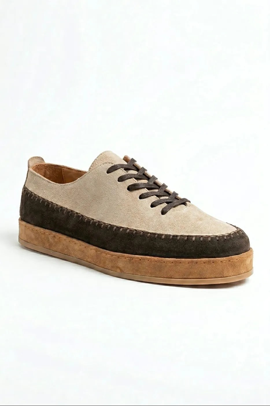 Cassian Two-Tone Leather Casual Sneakers – Beige & Brown