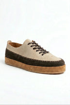 Cassian Two-Tone Leather Casual Sneakers – Beige & Brown