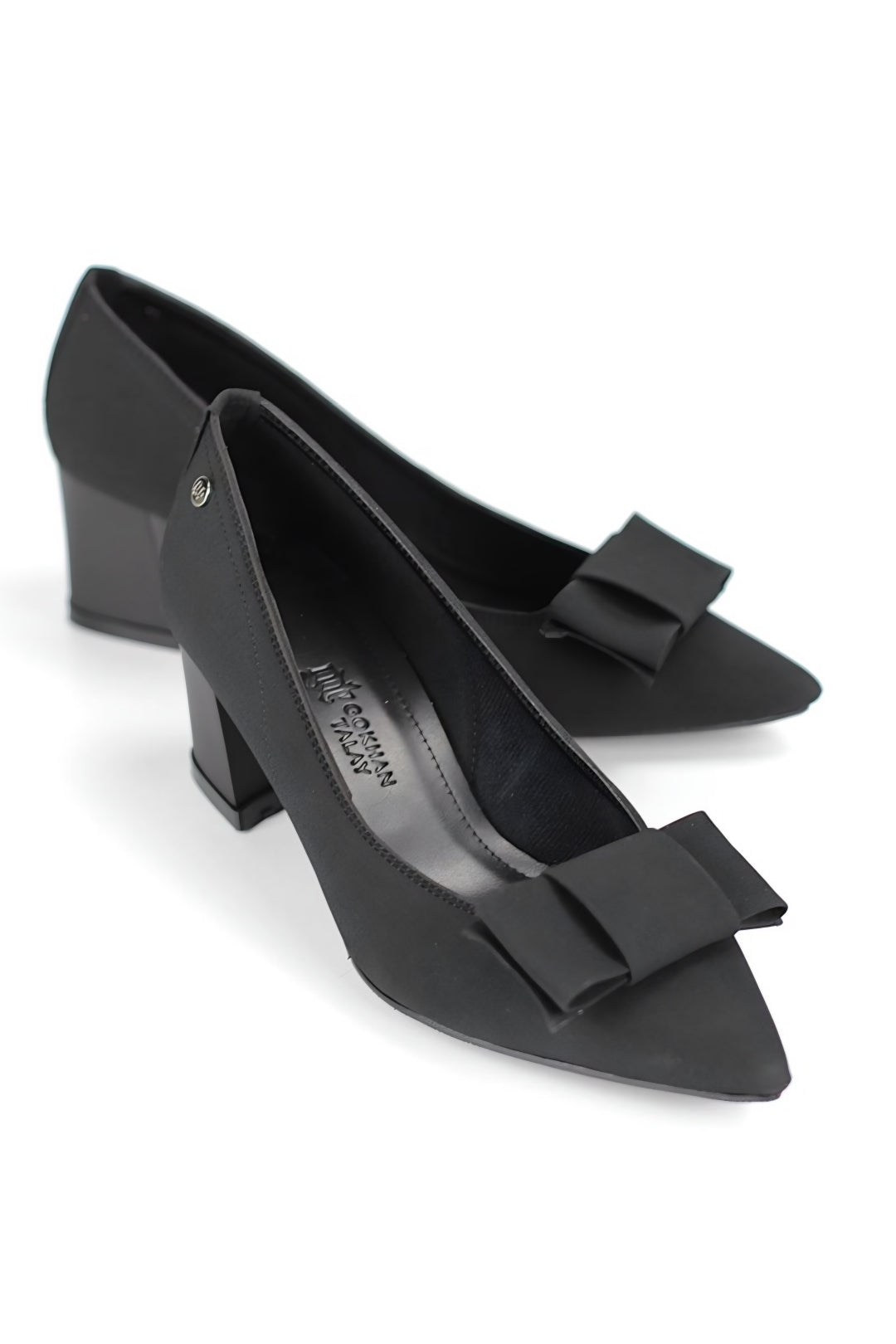 Benedita Esnek Yumuşak Kaymaz Taban (4 cm) Köşe Fiyonklu Kadın Kalın Topuklu Ayakkabı – Siyah Süet