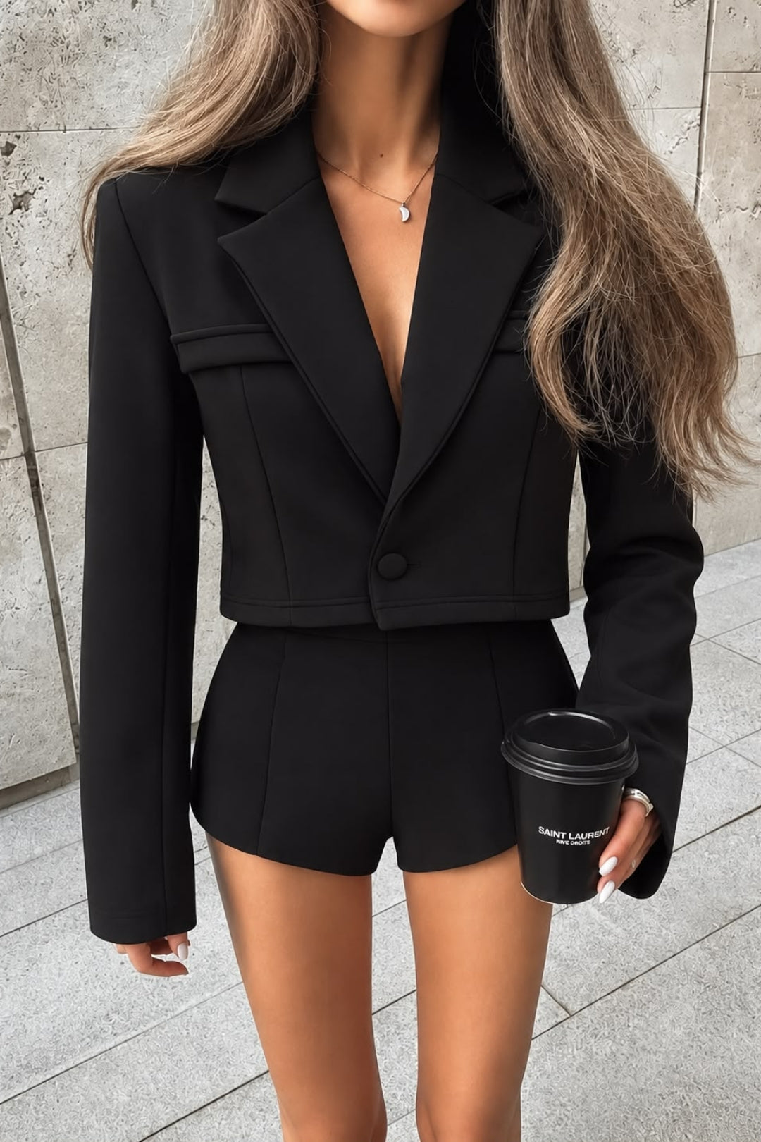 Elara Tailored Scuba Blazer & Shorts Set – Black