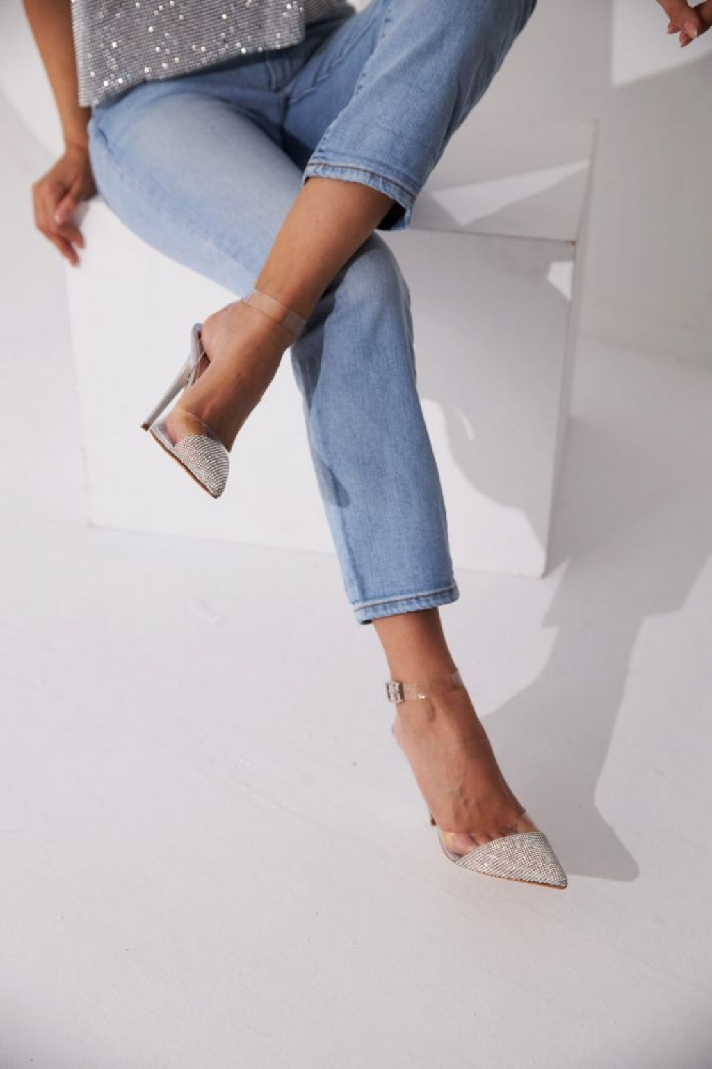 Dubai Crystal Clear Stiletto Heels – Silver