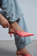 WILSON Satin Slingback Heels – Salmon Satin