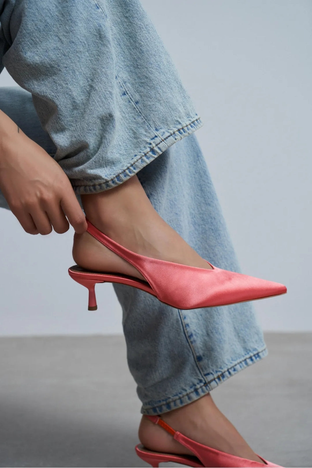 WILSON Satin Slingback Heels – Salmon Satin