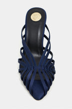 Seraphina Satin Cage-Strap Open-Toe Heeled Mule – Navy Satin