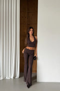 Amina Stone-Detail Flare Pants Set – Bitter Brown