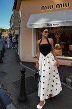 Marcelline Polka Dot Halter Maxi Dress – Black & White