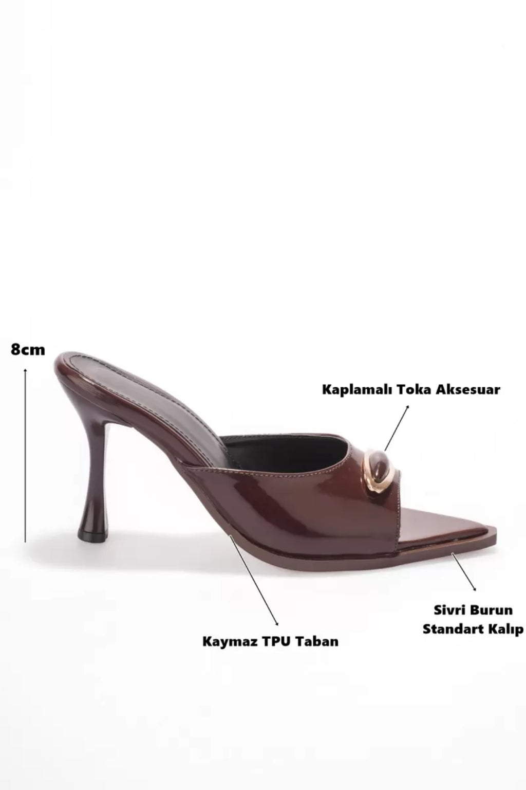 Rugan Sivri Burun 8 CM İnce Topuklu Abiye Kadın Terlik – Bej